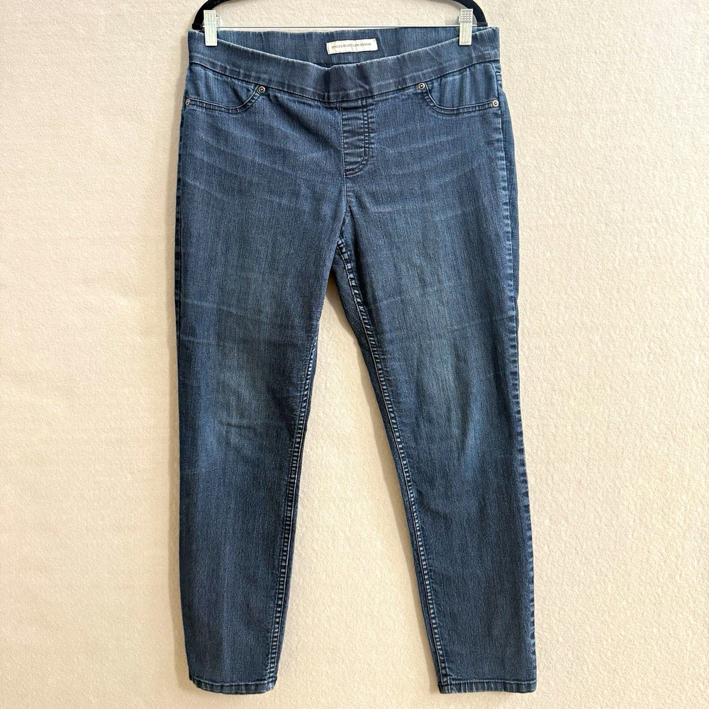 Chico's Platinum Women Denim Jeans 2 Regular Pull On Skinny Stretch Blue